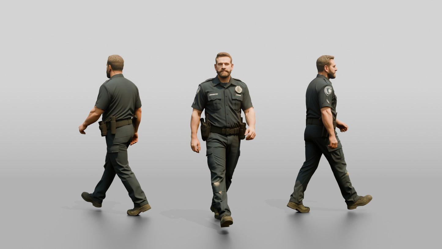 White Male Guard in a Navy Blue Guard Uniform