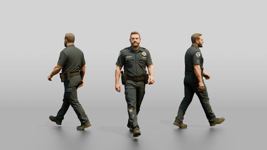 White Male Guard in a Navy Blue Guard Uniform