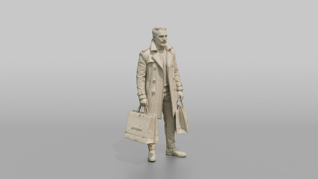Middle Eastern Man in Trench Coat with Shopping Bags
