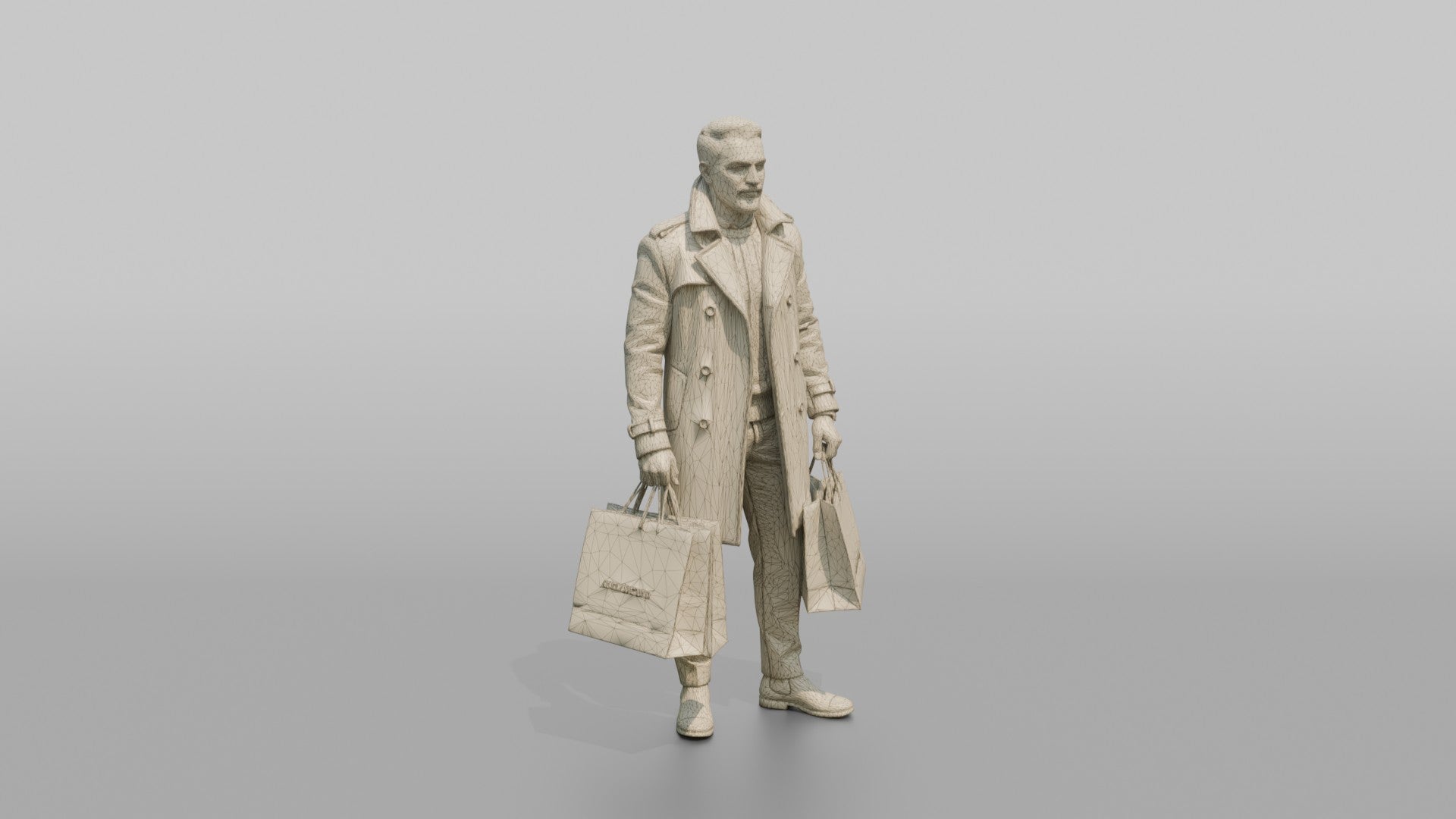 Middle Eastern Man in Trench Coat with Shopping Bags