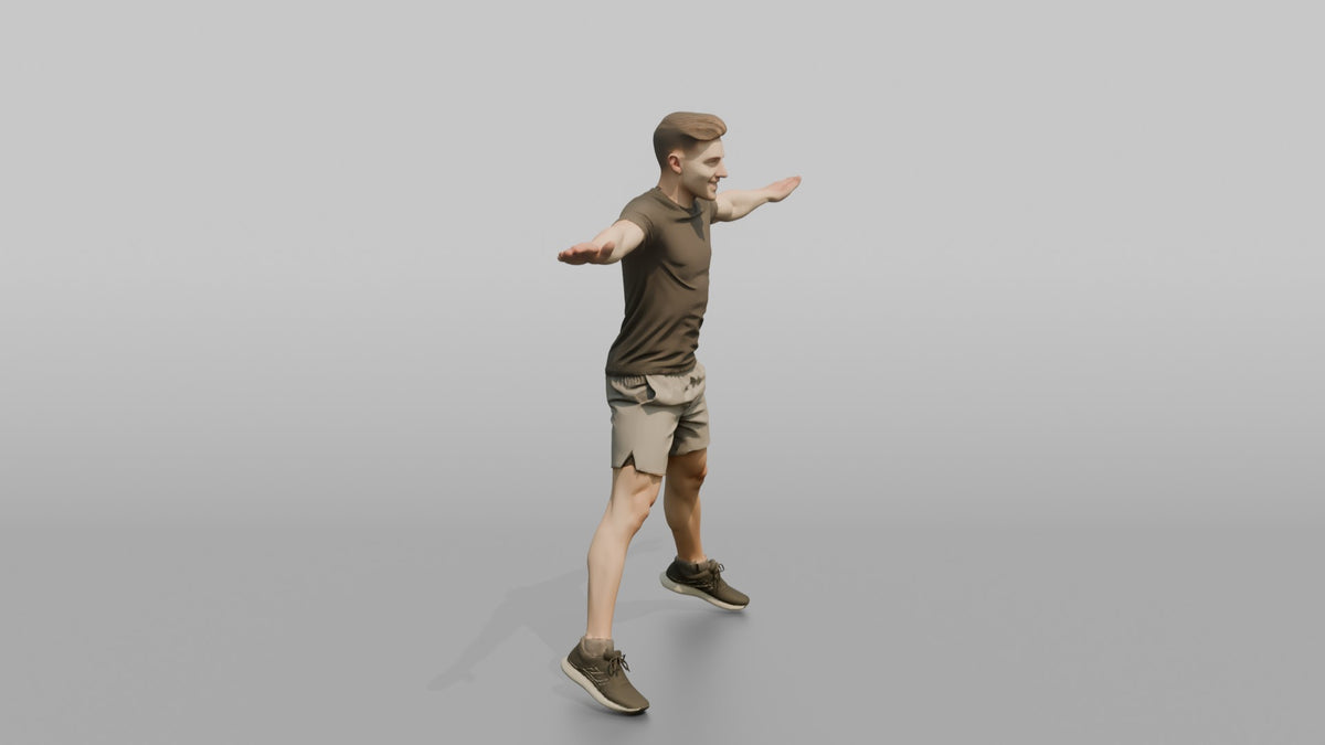 Cardio Athlete Man Mid-jumping-jack, Arms Out To The Sides - 3D character model, view 2