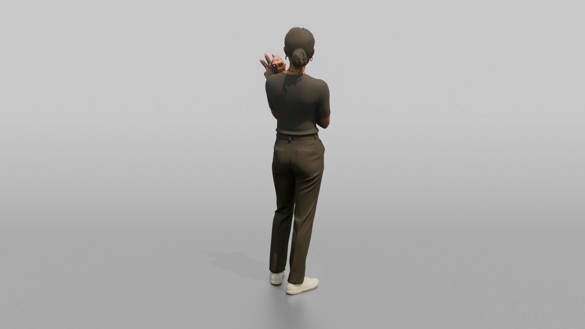 Woman Customer Comparing Two Lipstick Shades - 3D character model, view 3