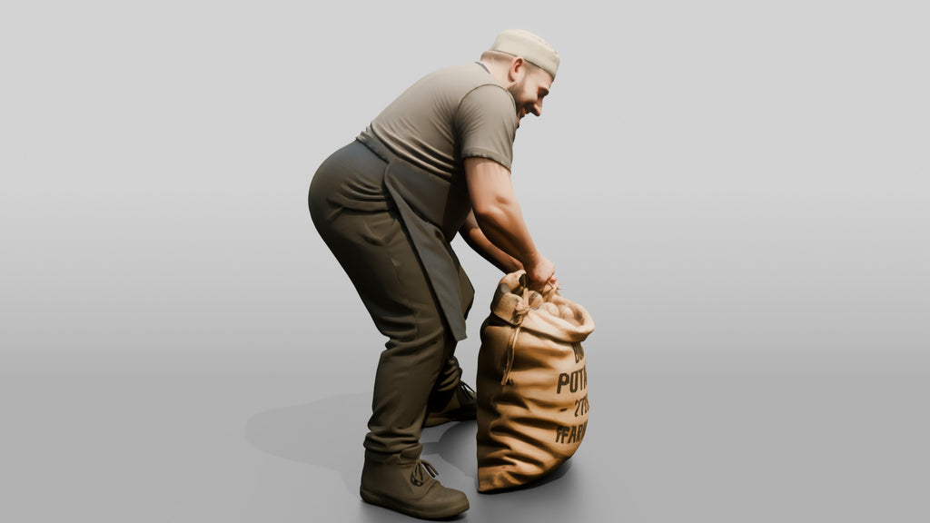 Prep Cook Opening a Sack of Potatoes