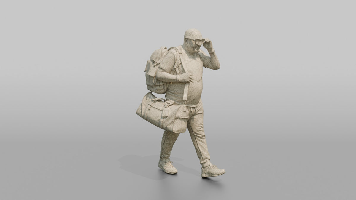 Traveler Putting On Sunglasses In Terminal - wireframe topology preview