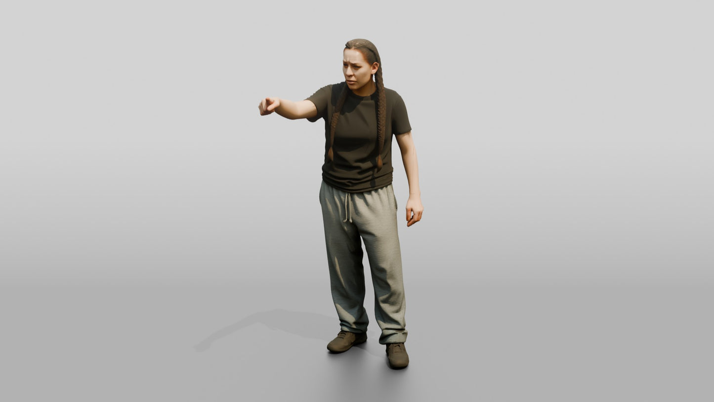 Latina Female Prisoner in a Black T-shirt and Grey Sweatpants
