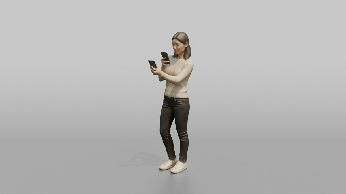 Woman Customer Taking A Photo Of A Price Tag With Her Phone - 3D character model, view 5
