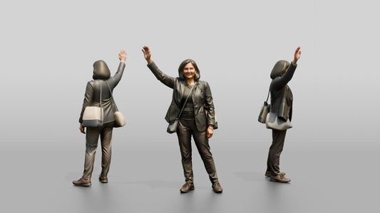 Indian Woman in Waterproof Blazer Hailing a Taxi