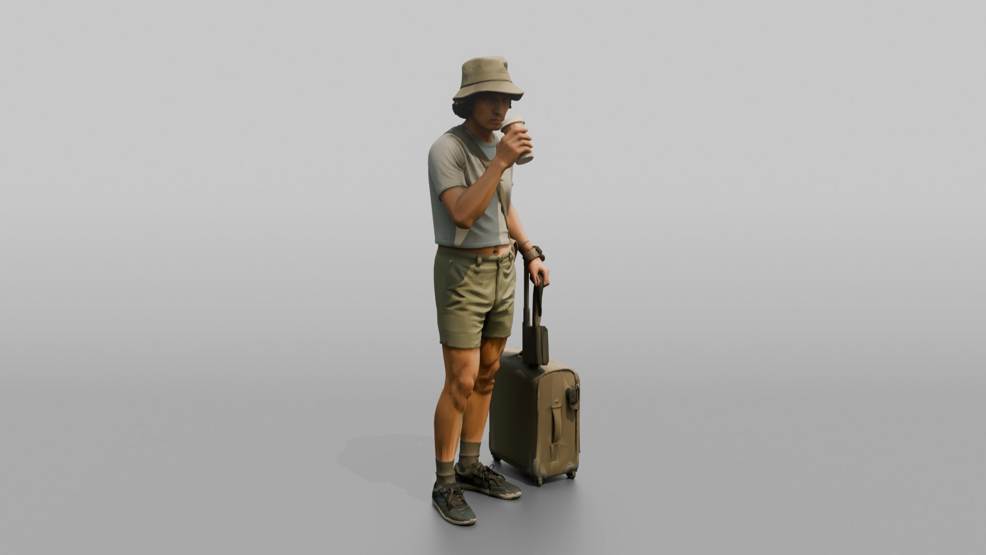 Traveler Sipping Coffee At The Gate