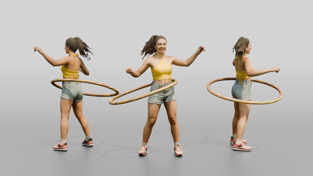 Woman Hula-Hooping in Denim Shorts