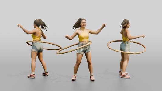 Woman Hula-Hooping in Denim Shorts - 3D character model