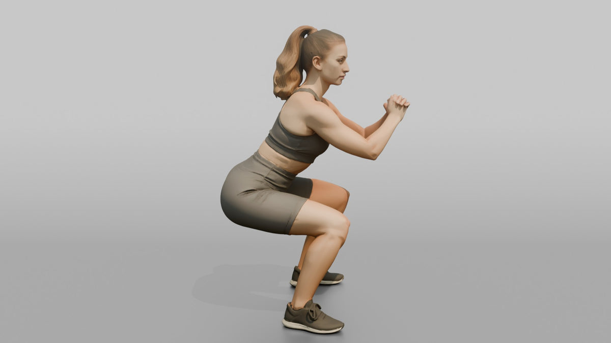Fitness Influencer Woman Holding A Deep Squat Position - 3D character model, view 2