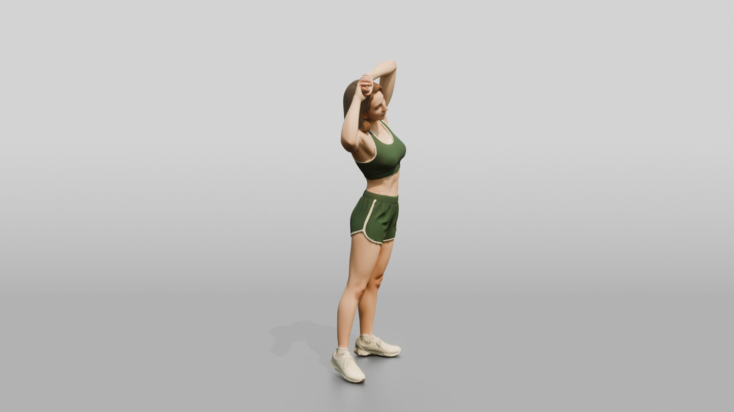 Athletic Woman Stretching in Green Sports Shorts