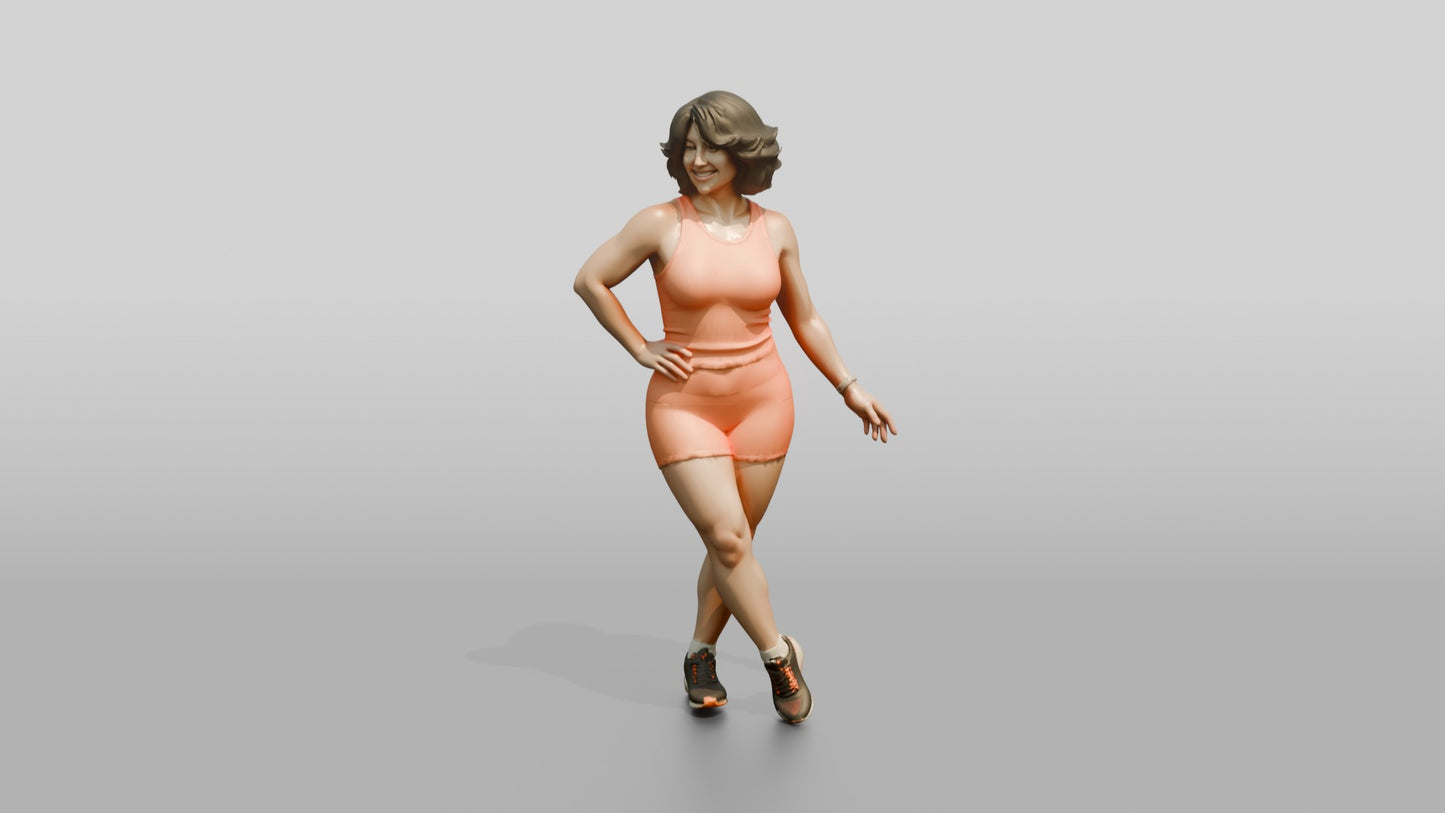 Woman in Coral Activewear with Hand on Hip