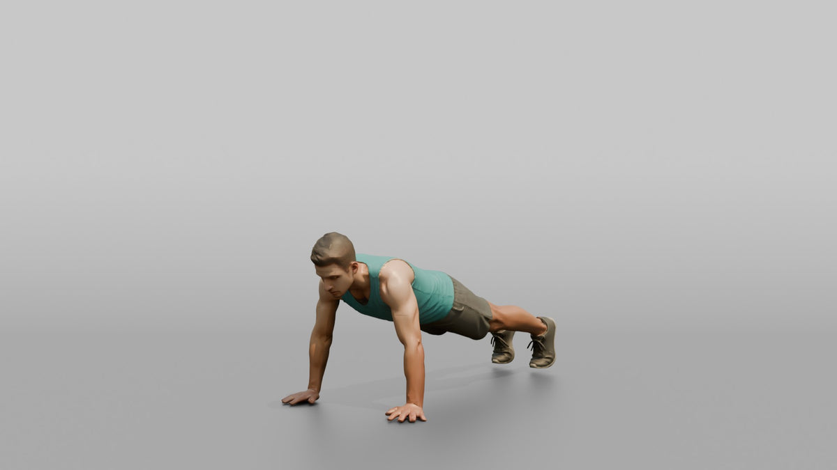 Bodyweight Athlete Man Mid-burpee, Hands On The Ground - 3D character model, view 4