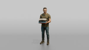 Man Customer Holding A Stack Of Folded T-shirts - 3D character model