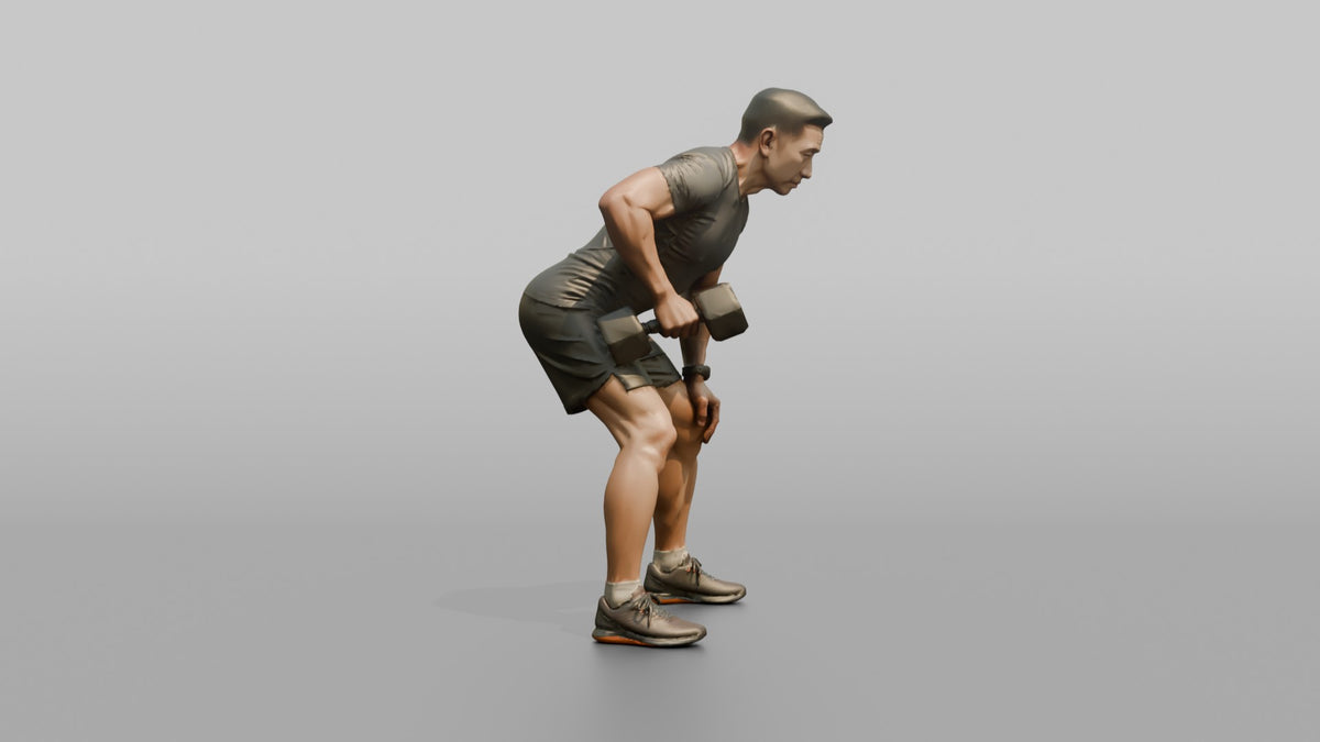 Weightlifter Man Performing A Bent-over Dumbbell Row - 3D character model, view 5