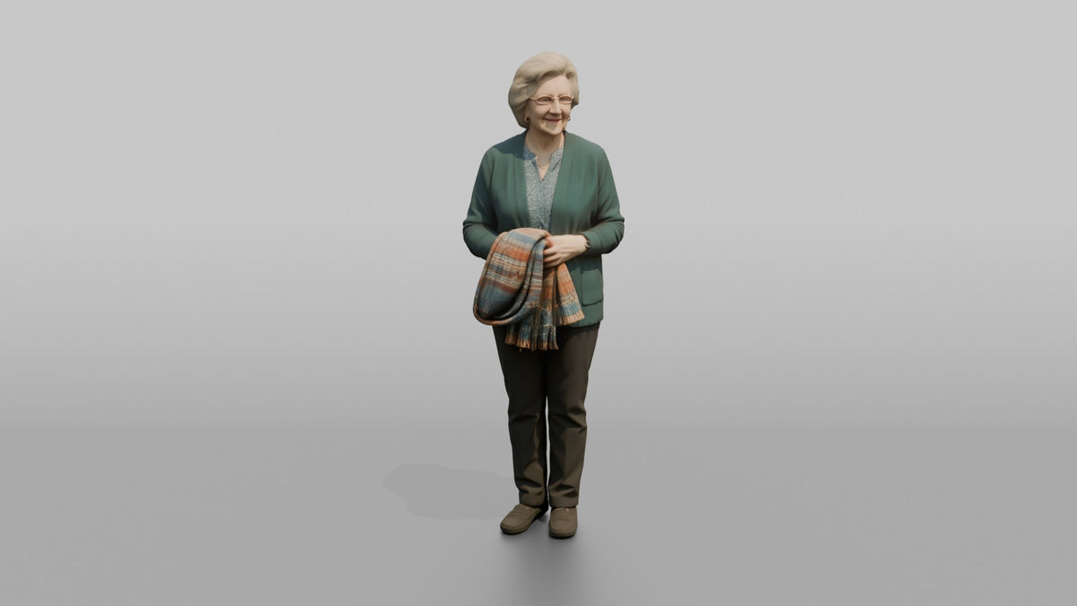 Woman Customer Holding A Folded Scarf - 3D character model, view 5