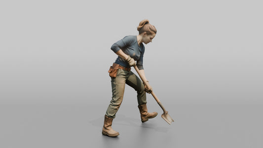 Farmer Digging Into Fresh Soil Heavy Trench - 3D character model, view 1