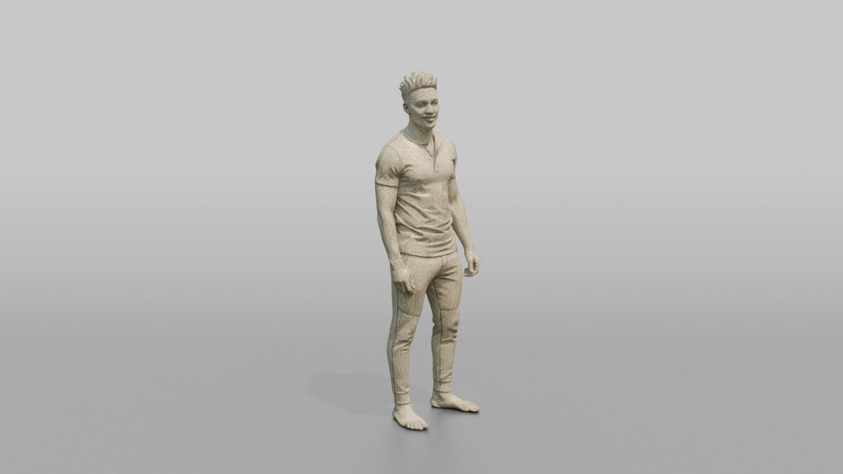 Fitness Influencer Man Standing With A Subtle Smile, Hands At Sides - wireframe topology preview