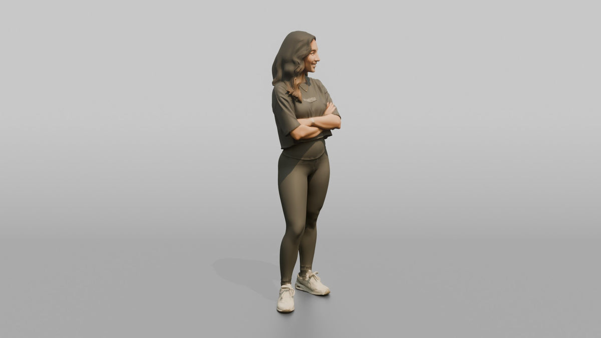 Fitness Influencer Woman Standing With Arms Crossed Loosely - 3D character model, view 2