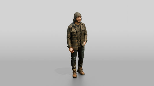 Latino Man in Plaid Flannel Jacket - 3D character model, view 1