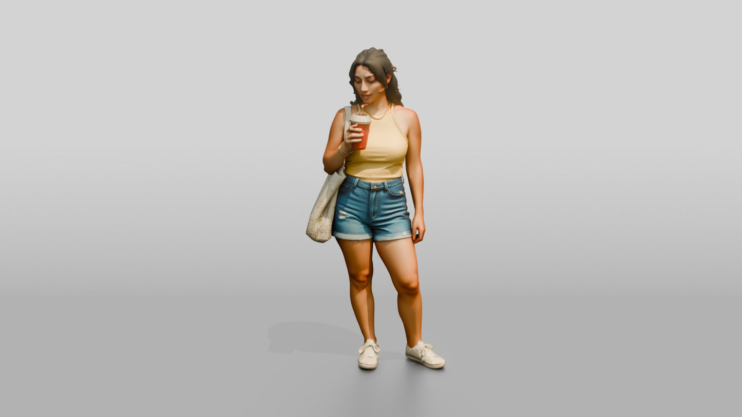 Curvy Italian Young Woman Sipping a Cold Drink