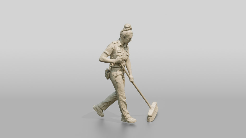 Steward Sweeping the Kitchen Floor