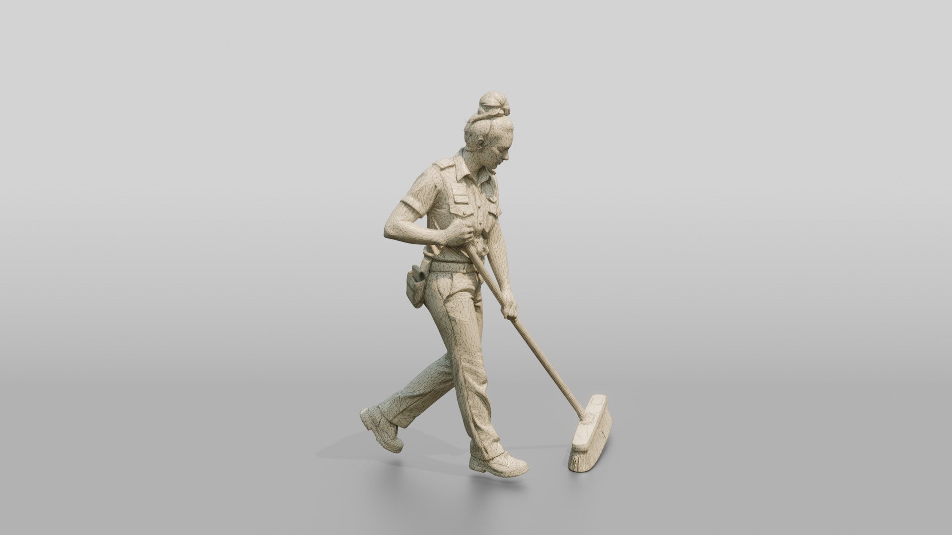 Steward Sweeping the Kitchen Floor