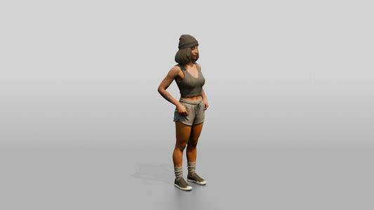 Woman in Beanie Standing with Hands on Hips - 3D character model, view 1