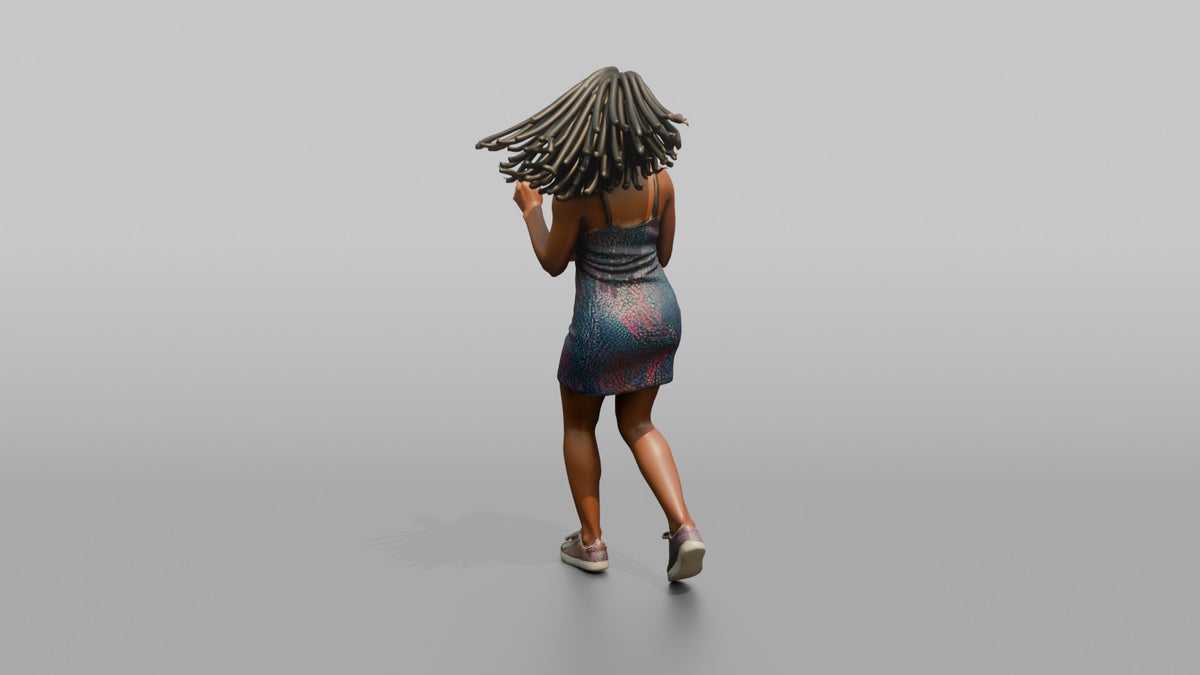 Patron Woman Wearing Statement Colorful Sunglasses, Dancing Under Lights - 3D character model, view 3