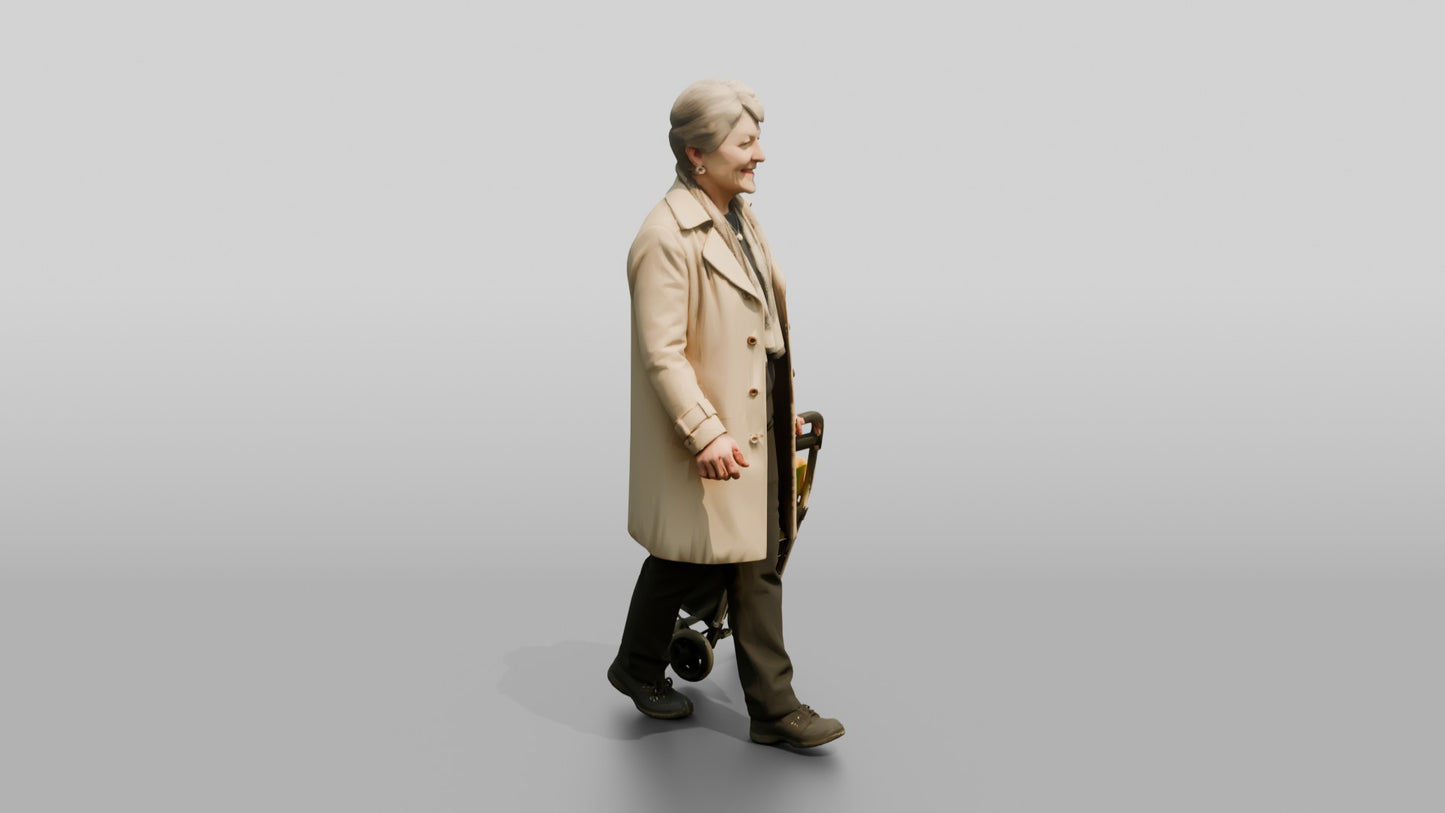 Elderly White Woman with Shopping Trolley