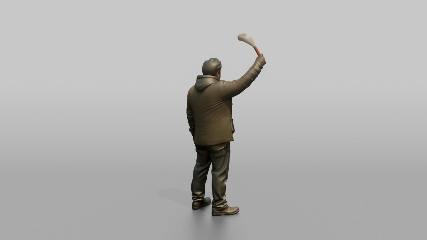 Protester Man Waving a Flare
