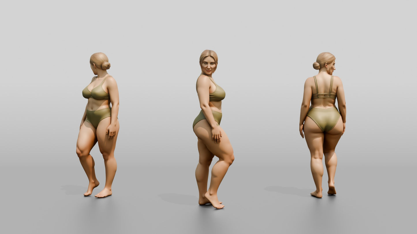 Curvy Woman in Olive Two-Piece Swimsuit Standing