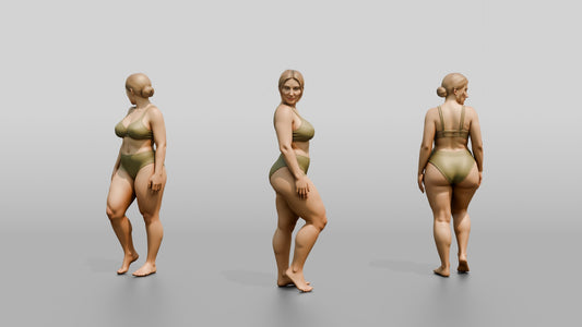 Curvy Woman in Olive Two-Piece Swimsuit Standing