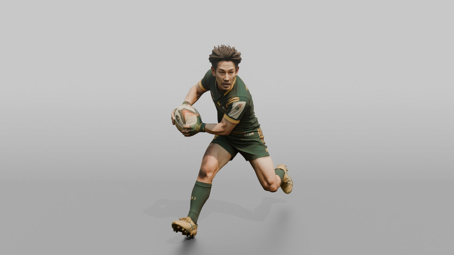 Japanese Fly-Half Executing a Sharp Side-Step