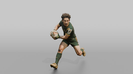 Japanese Fly-Half Executing a Sharp Side-Step - 3D character model, view 1