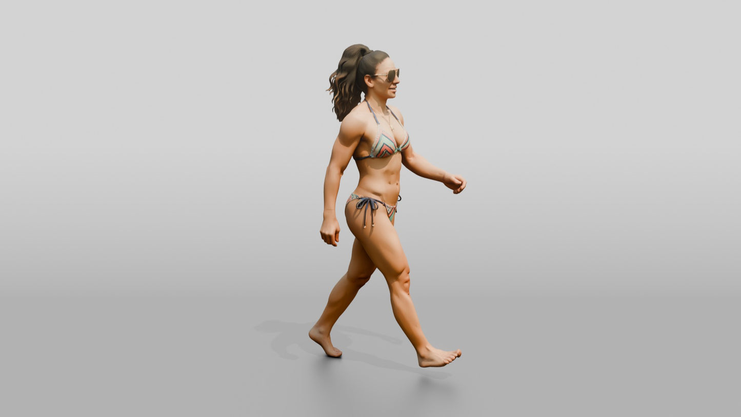 Latina Fitness Model Power-Walking on the Beach