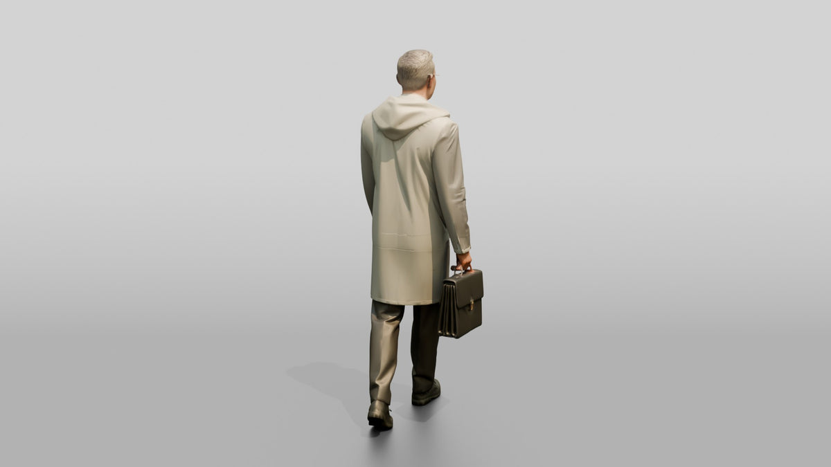 White Man in Suit Under Transparent Raincoat - 3D character model, view 3