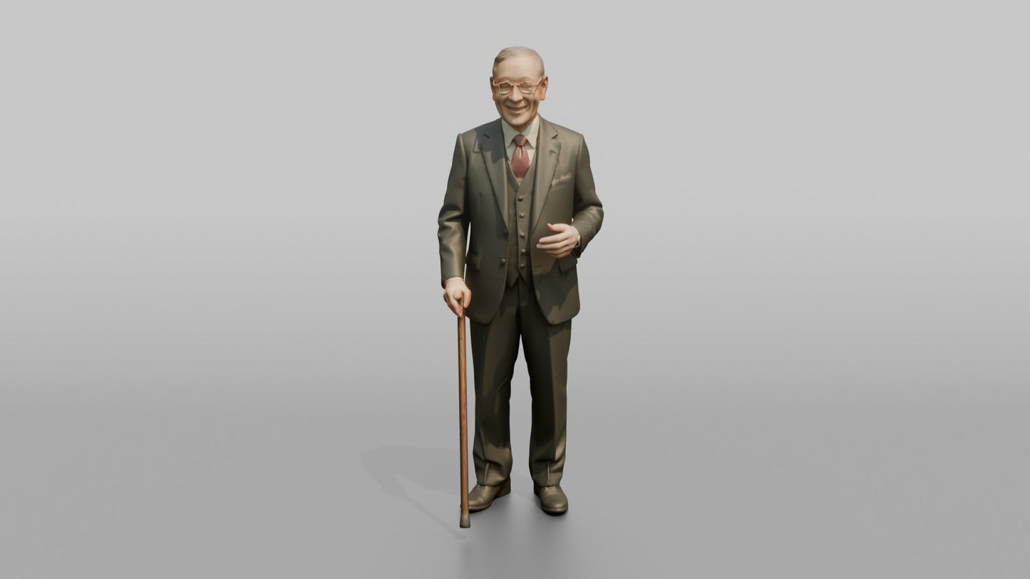 Elderly Wedding Guest with a Wooden Walking Stick