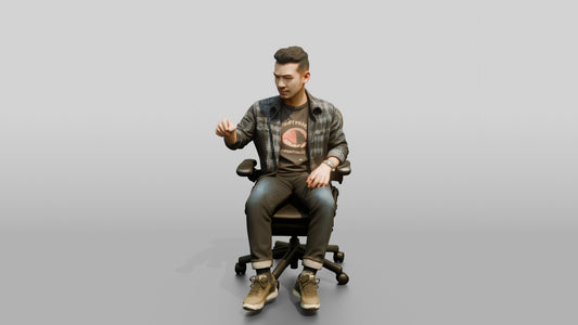 Man Gesturing from an Office Chair - 3D character model, view 1