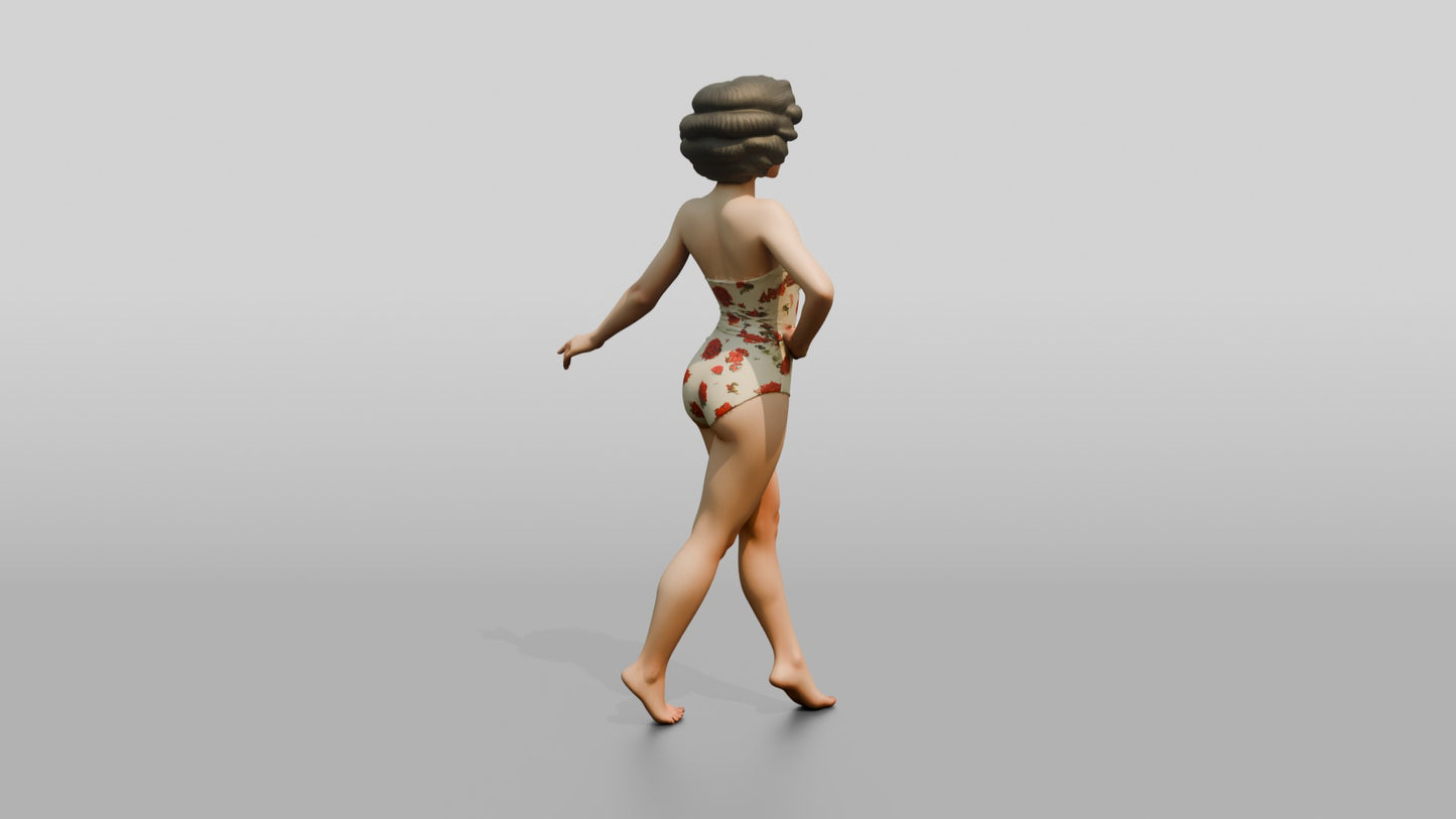 Woman in Polka-Dot Swimsuit in a Playful Pose