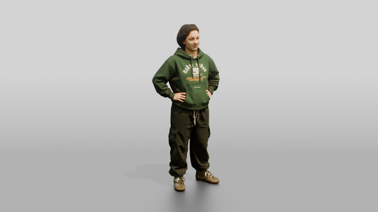 Skater Style Woman in Hoodie - 3D character model, view 1