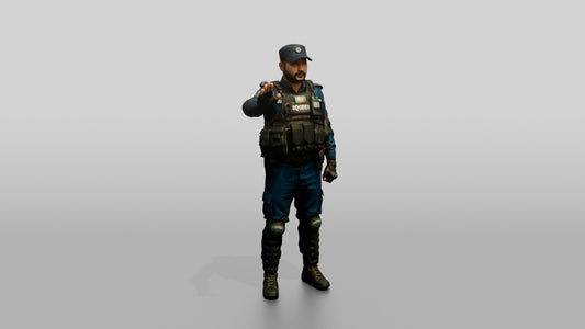 Riot Police Officer Gesturing Stop - 3D character model, view 1