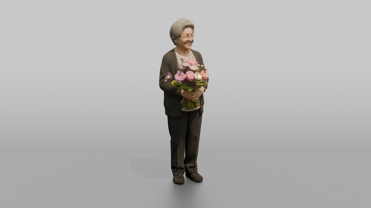 Grandmother Holding A Bouquet Of Garden Flowers - 3D character model