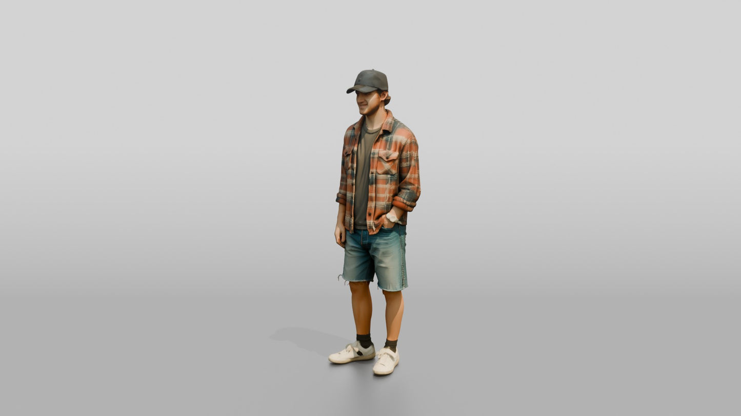 Caucasian Man in Vintage Flannel Shirt