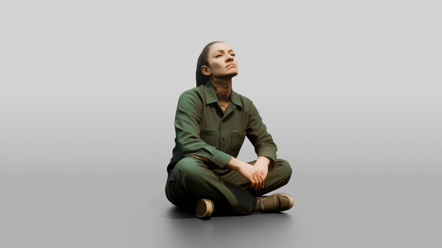Latina Female Prisoner in a Dark Green Uniform