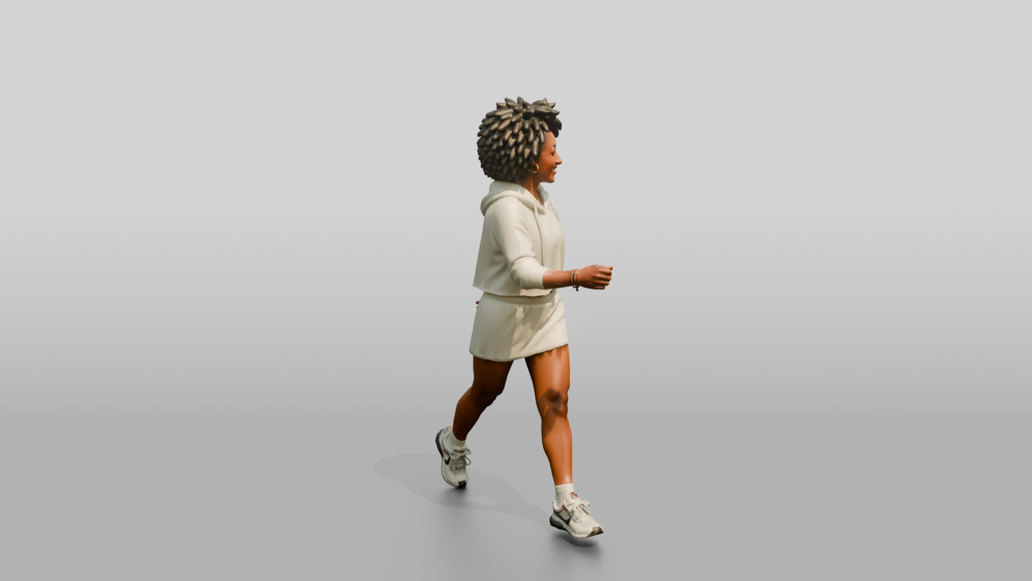 African-American Woman Striding Down the Boardwalk