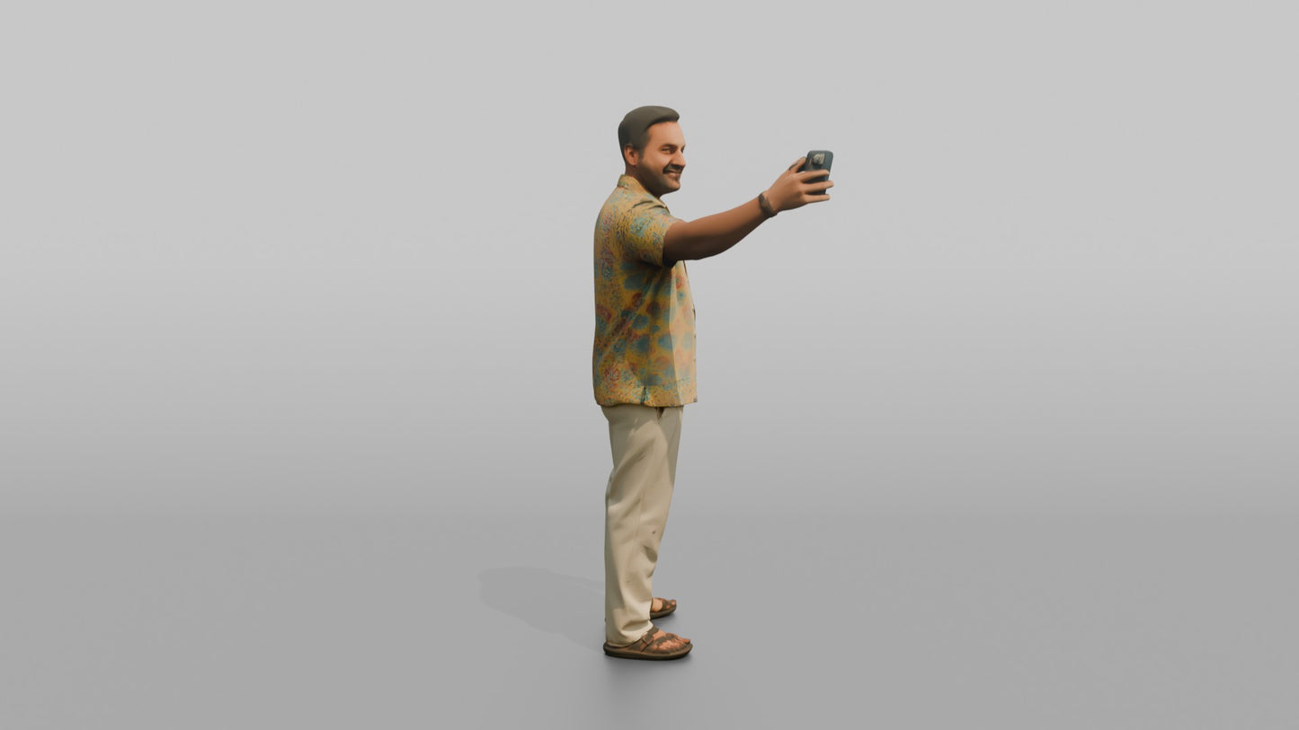 Vacationer Wearing Bright Short Sleeve Shirt And Linen
