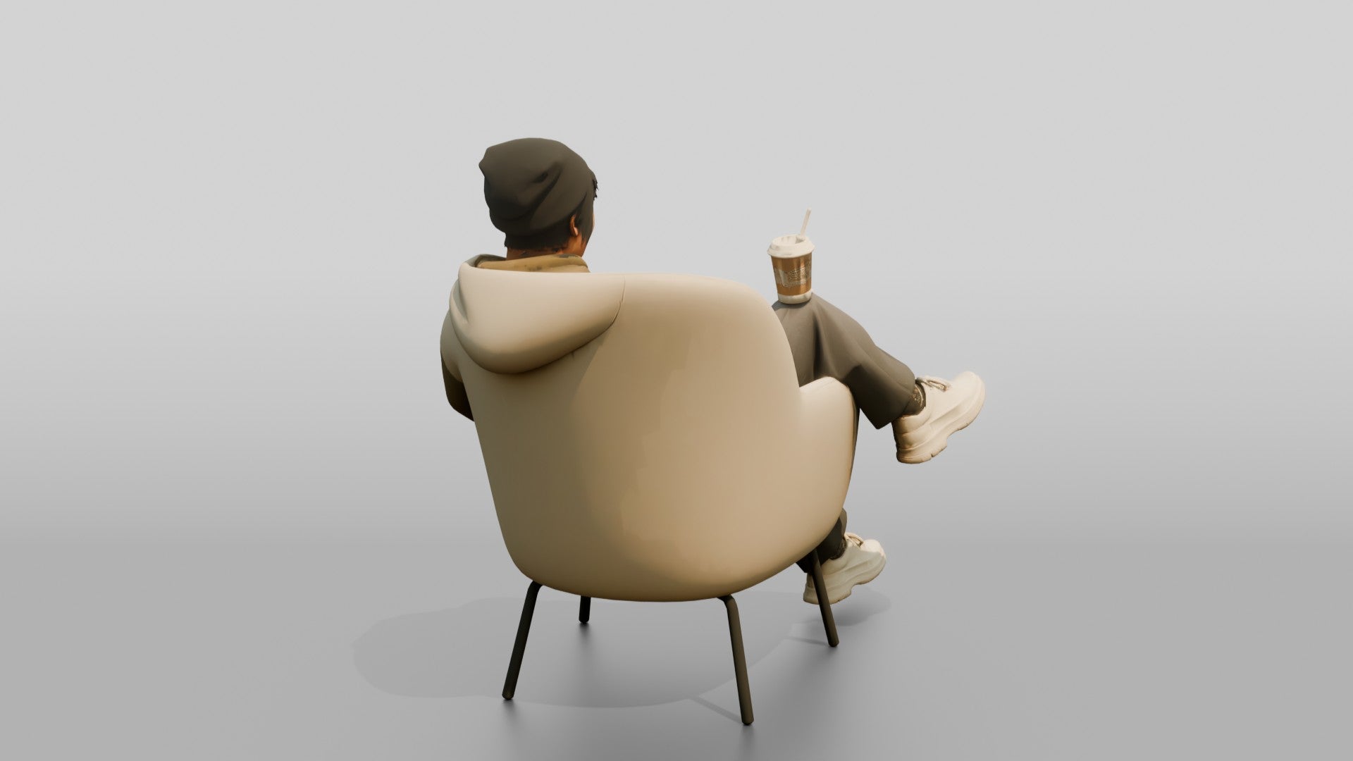 Asian Person Lounging with Coffee Cup