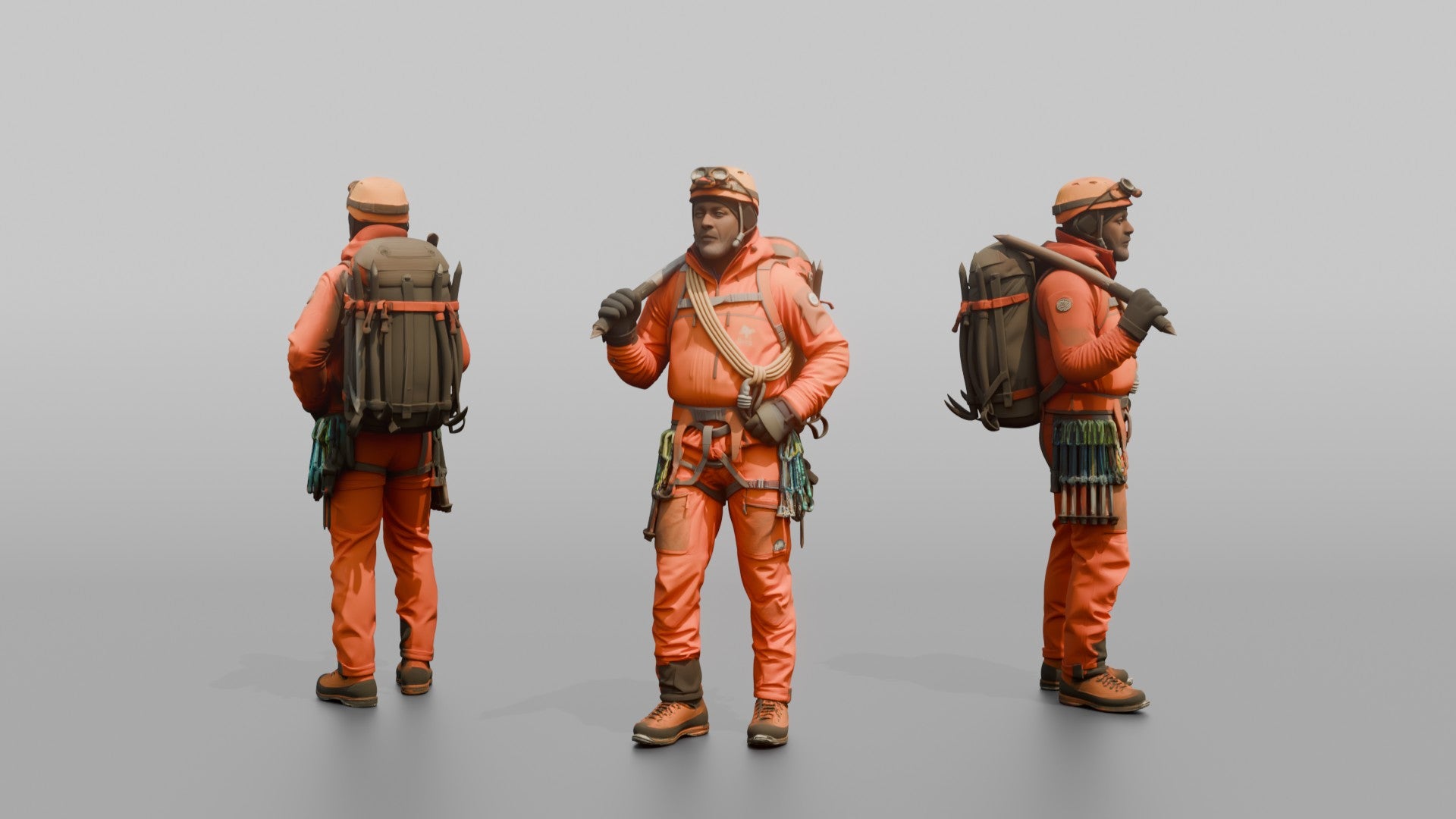 Mountaineer with an Ice Axe on His Shoulder